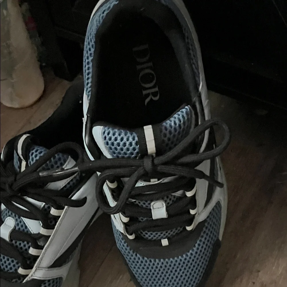 Dior Blue & White Mesh Athletic Sneakers with Black Trim